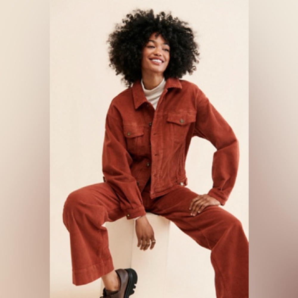 Favorite Daughter x Nuuly Mischa Corduroy Trucker Jacket Rust Brown Cropped‎